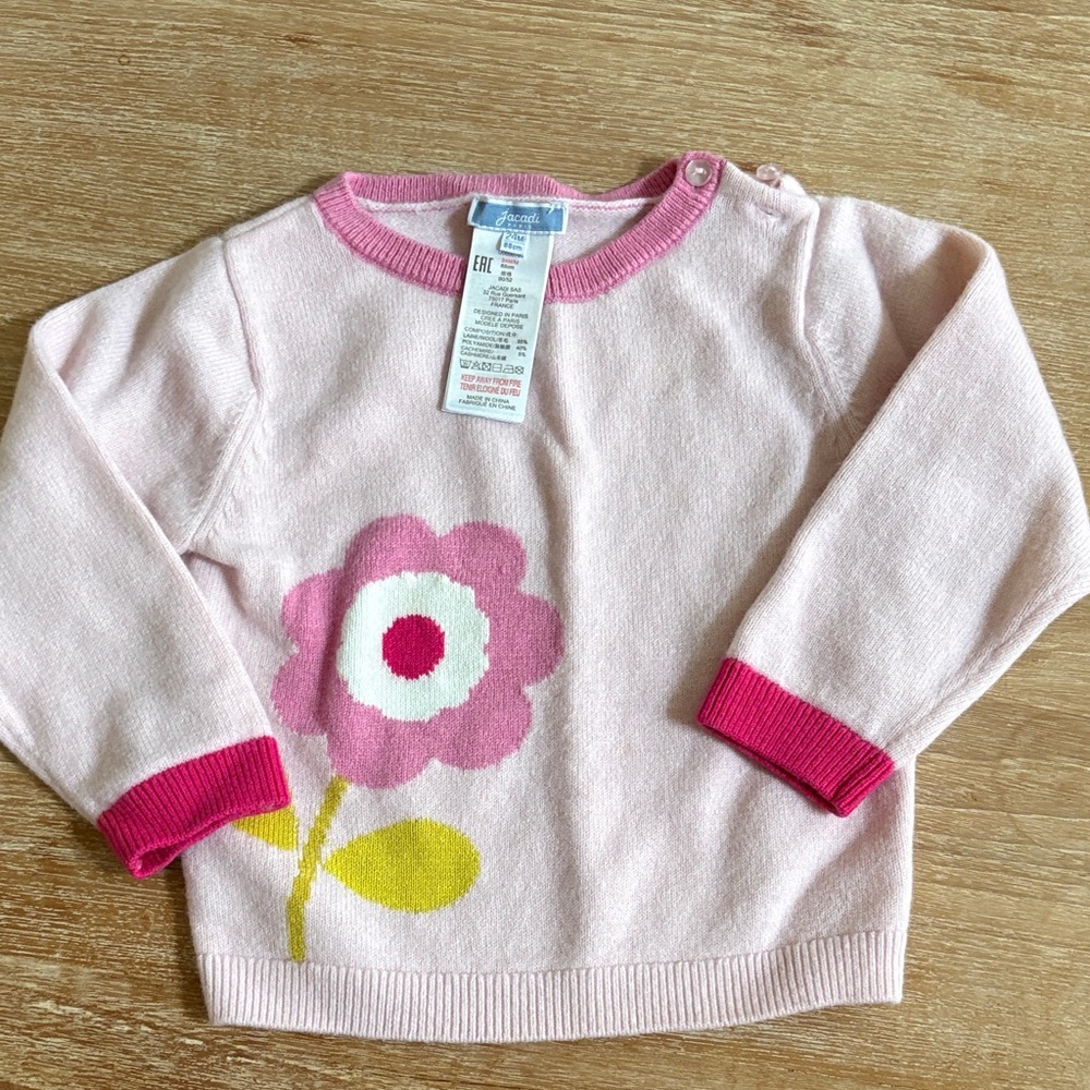 Jacadi Pink Flower Wool Sweater 24 months
